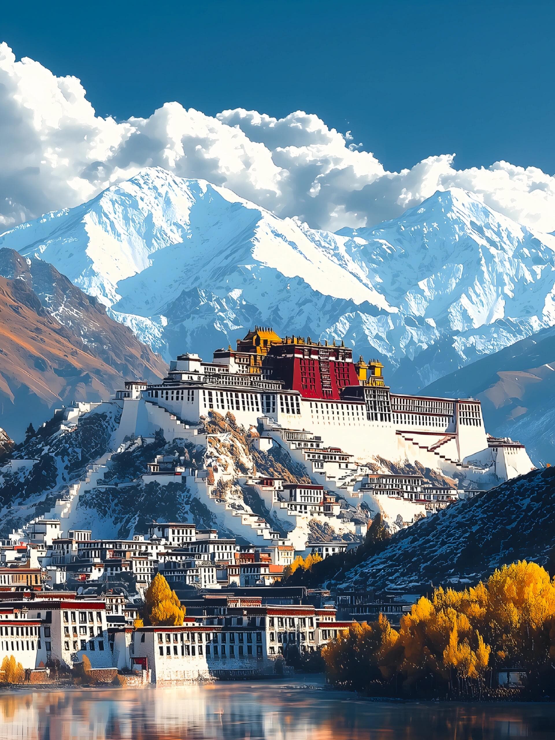 The Potala Palace beneath the mountains in Tibet
