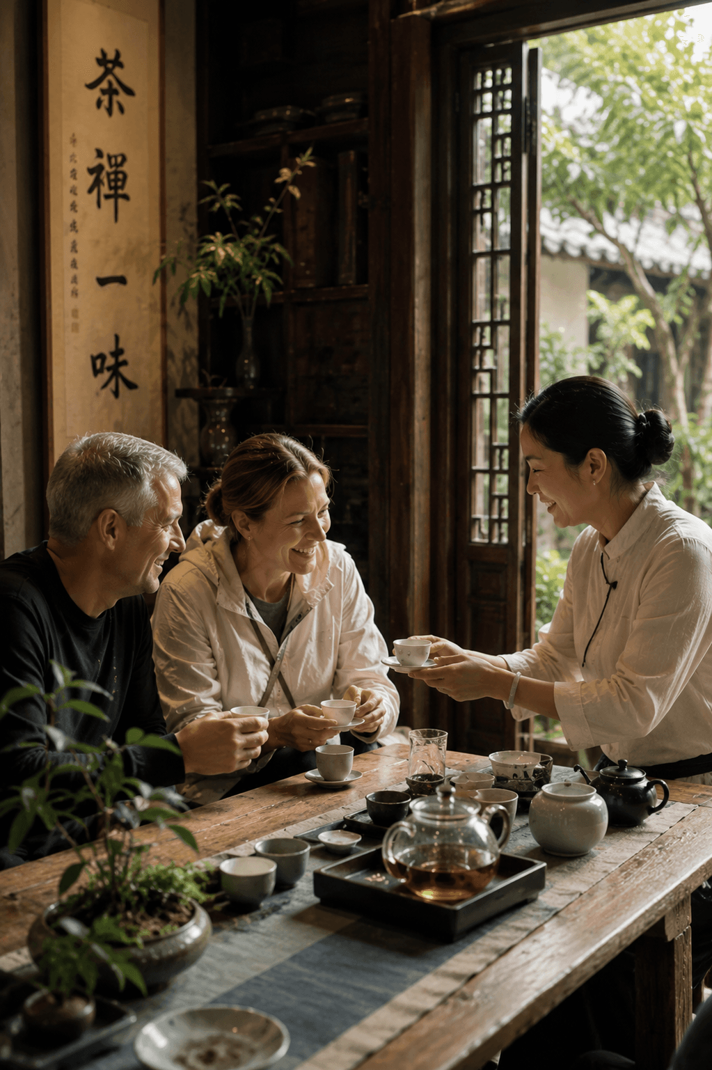 International guests enjoying a private tea experience with a local host
