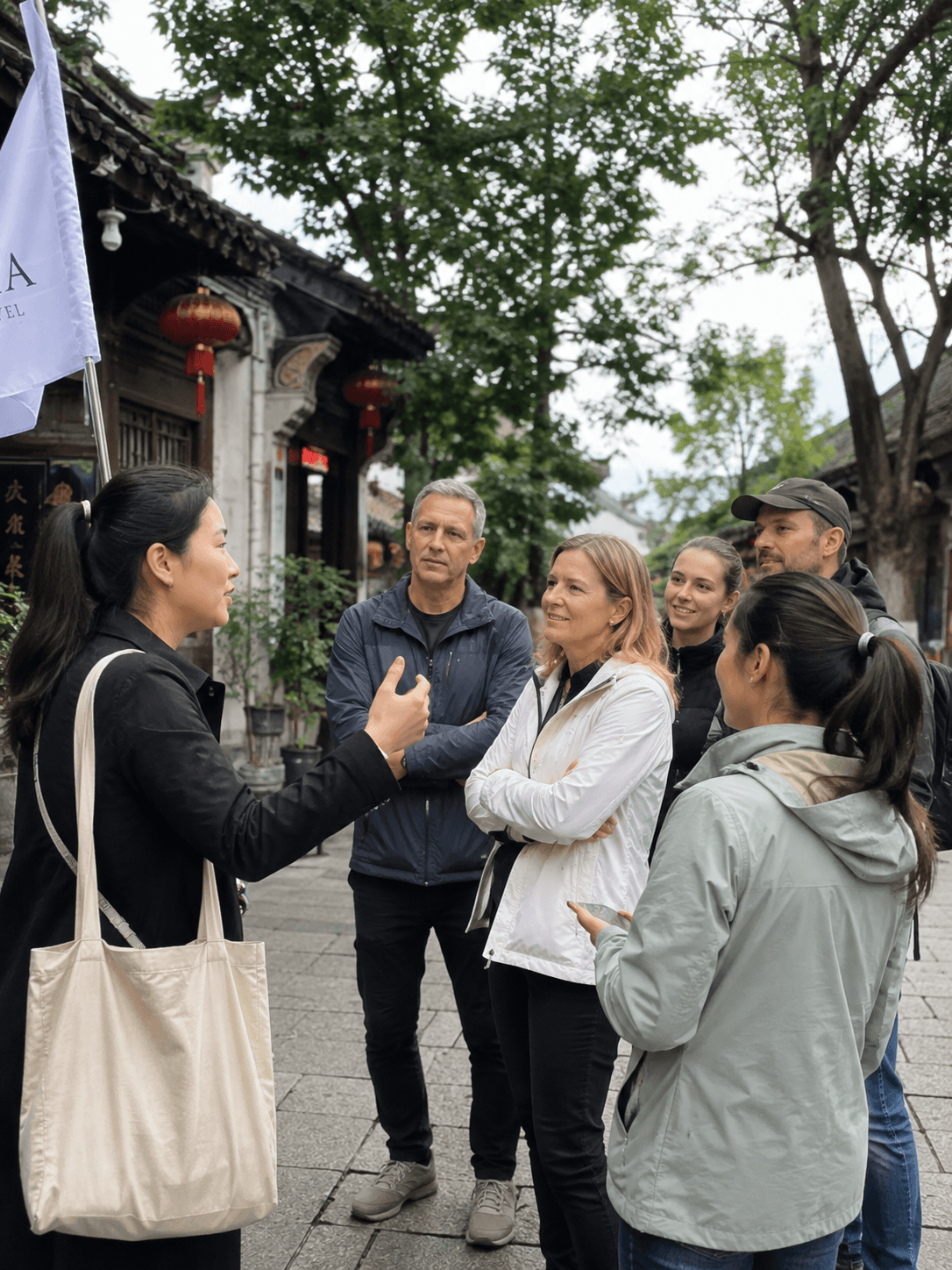An AVIORA private local guide speaking with international guests